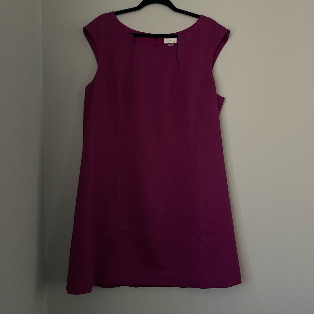Tahari Purple Shift Dress Career Wear Work Office Size 18